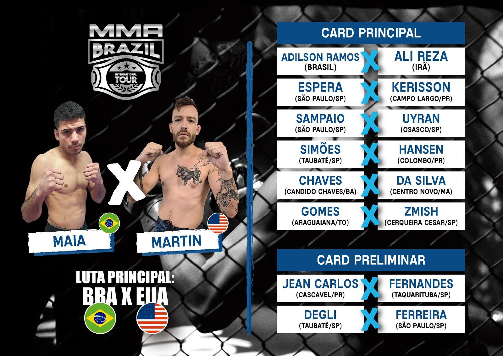 Card do MMA Brazil Internacional Tour, que será realizado no dia 17 em Caraguatatuba