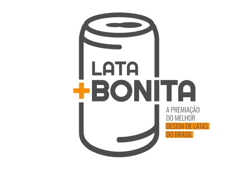 Arte ilustrativa do Prêmio Lata Mais bonita do Brasil, com fundo branco, letras em cinza e detalhes em amarelo, com a silhueta da lata.