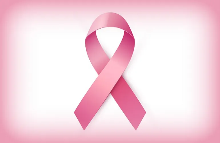 Símbolo do Outubro Rosa, com um laço dobrado e fudo rosa.