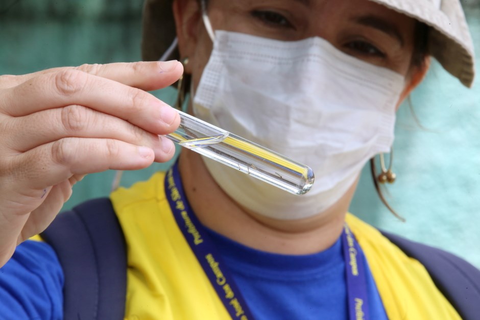 profissional faendo avaliação de amostra de larvas de moquito da dengue
