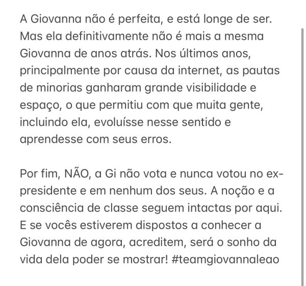 pronunciamento da equipe de giovanna leão após acusações de racismo