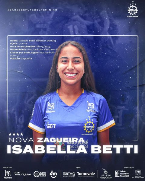 arte de divulgação do são josé ec feminino anunciando a zagueira isabella betti