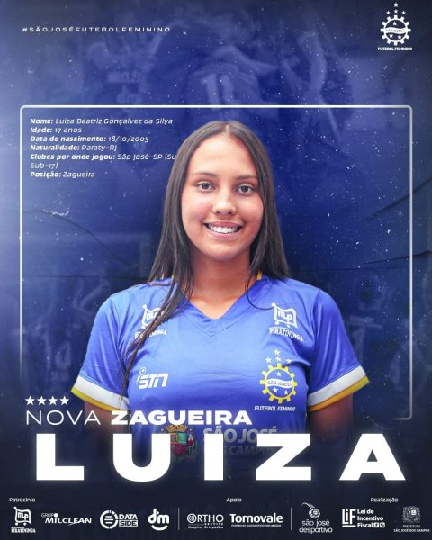 arte de divulgação do são josé ec feminino anunciando a zagueira luiza