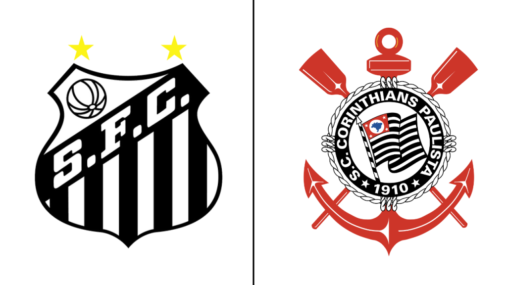 bandeira do Santos à esquerda e bandeira à direita do Corintghians; foto ilustra matéria sobre times que se uniram para ajudar as famílias de São Sebastião