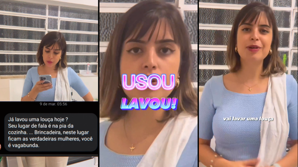prinst do vídeo da Tabata Amaral em que rebate um comentário que recebeu nas redes sociais; foto ilustra matéria Tabata Amaral reage a comentário machista "Seu lugar de fala é na pia da cozinha"