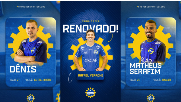 colagem com fotos dos três anúncios de jogadores feitos pelo são josé.