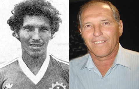 Tião Marino, maior artilheiro do São José EC; foto mostra jogador ao lado esquerdo e, anos depois, ao lado direito, ilustrando matéria sobre curiosidades do São José EC.