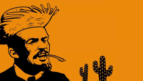 trecho de arte de divulgação do post do pcb sobre a festa comunina que mostra o revolucionário russo vladmir lenin com traje caipira, palha na boca e chapéu.