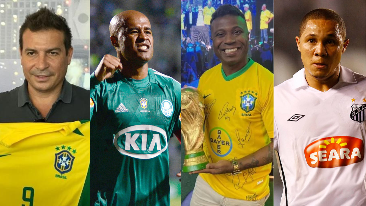 Da esquerda para direita: Luizão (penta), Marcos Assunção (ex-Palmeiras), Edilson Capetinha (penta) e Madson (ex-Santos)