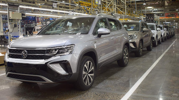 Linha de montagem do veículo SUV Taos da Volks, que teve acordo coletivo aprovado por funcionários em Taubaté