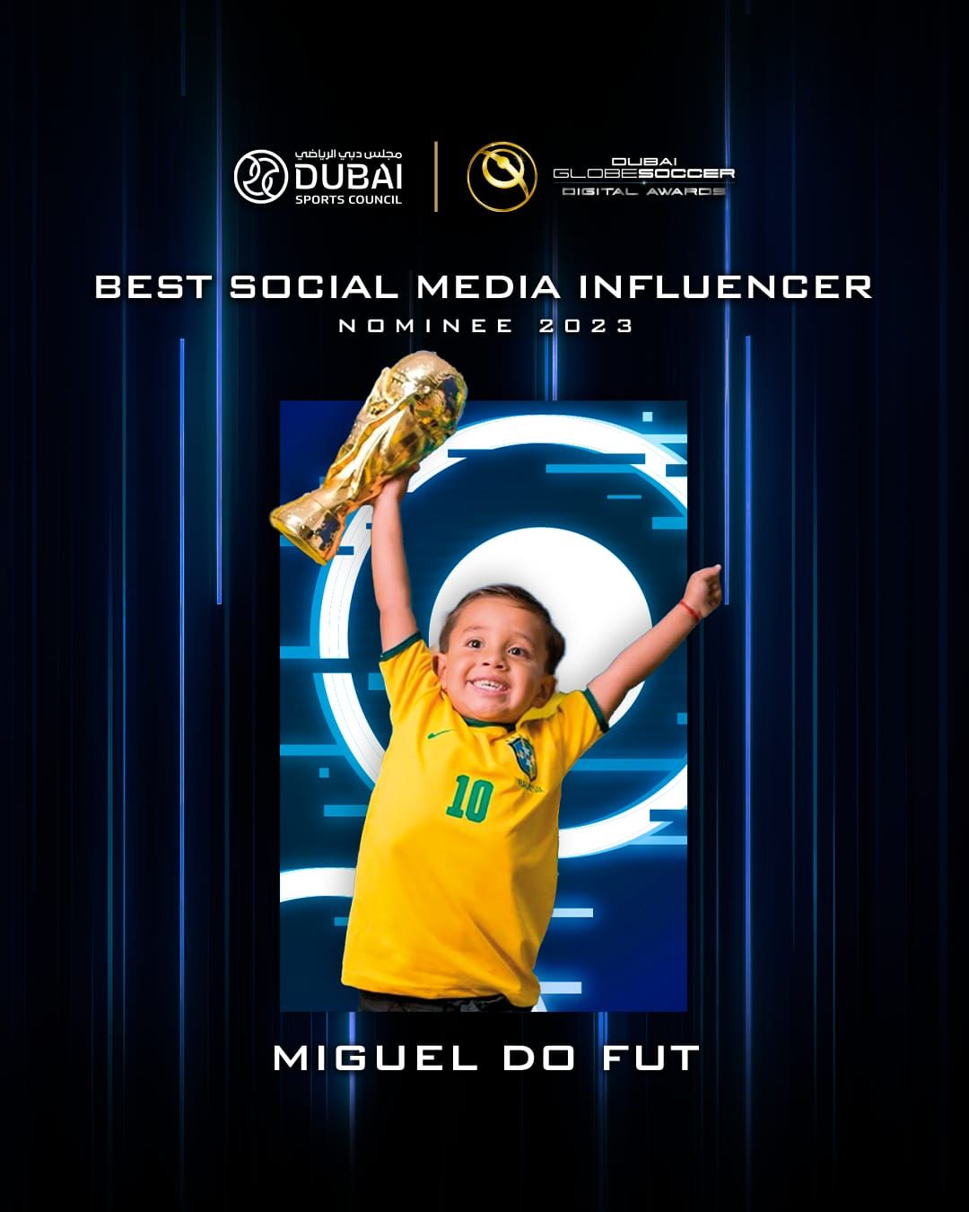 Miguel do Fut, influenciador de 5 anos de Taubaté, concorre a Globe Soccer Digital Awards 2023 em Dubai