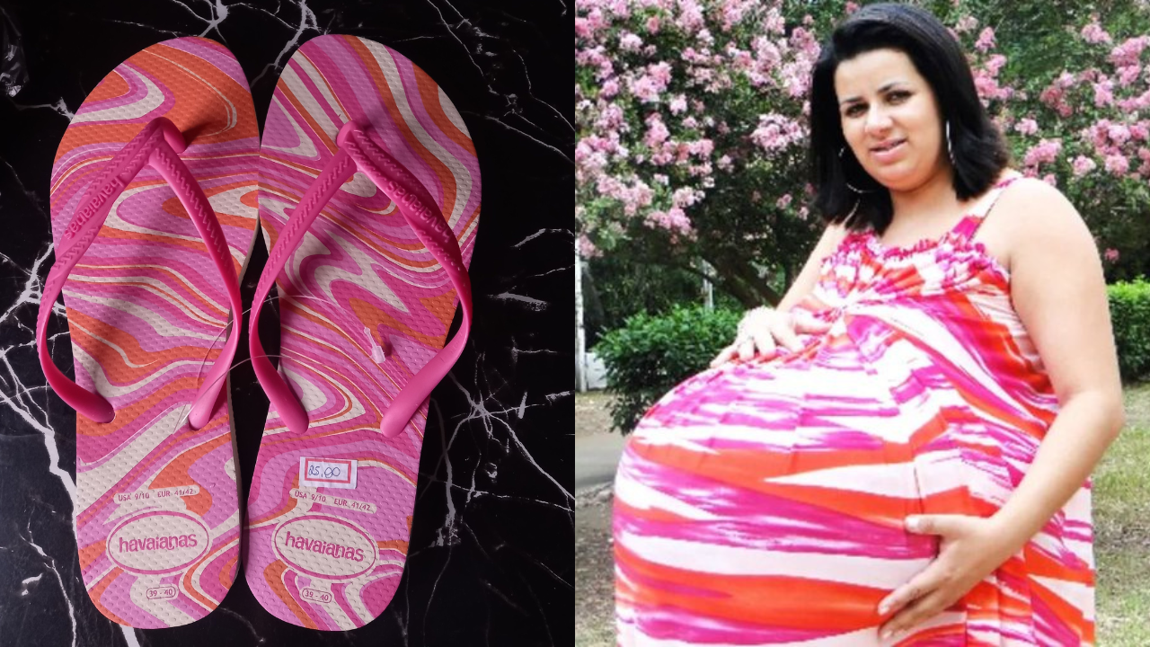 Havaianas que se parece com o vestido da grávida de Taubaté