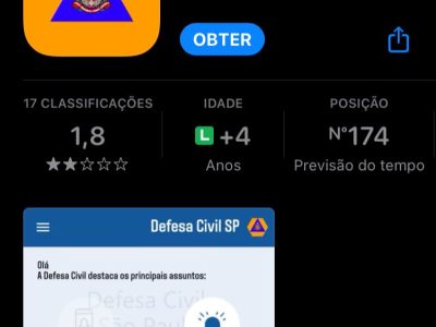 print de aplicativo da defesa civil de sp na loja da apple