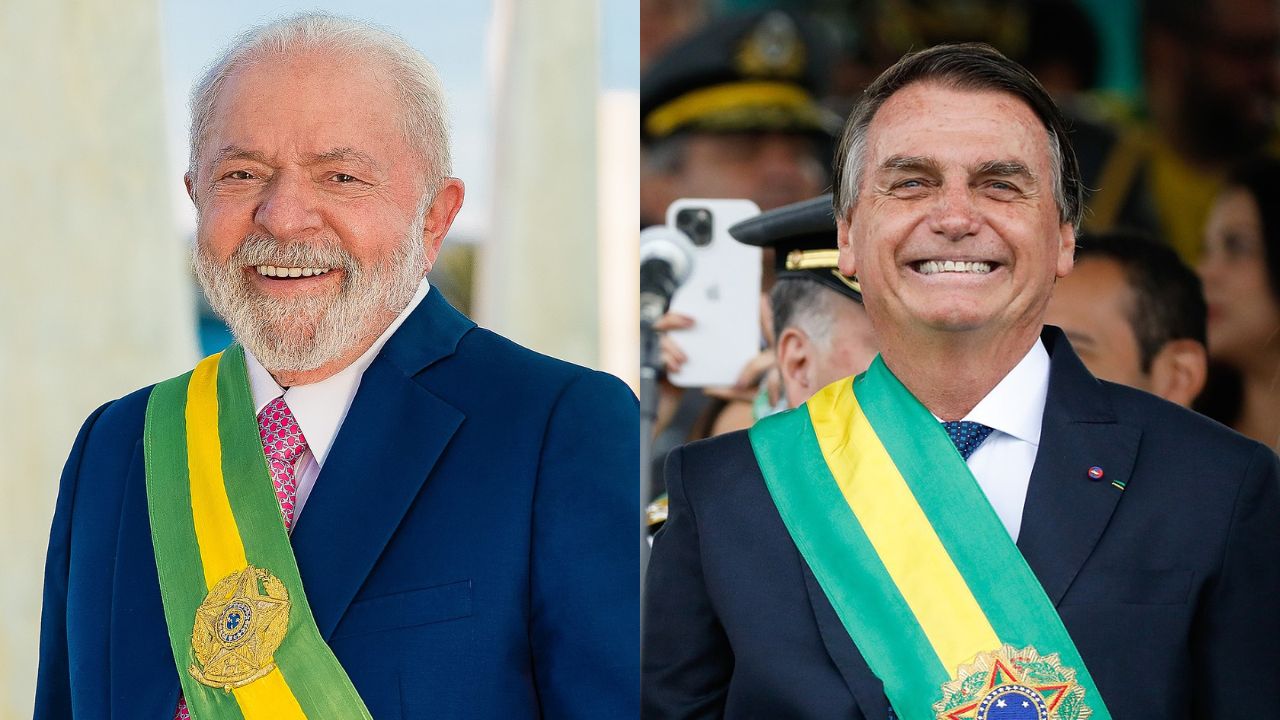Da esquerda para a direita o atual presidente Lula (PT e o ex-presidente Jair Bolsonaro (PL)