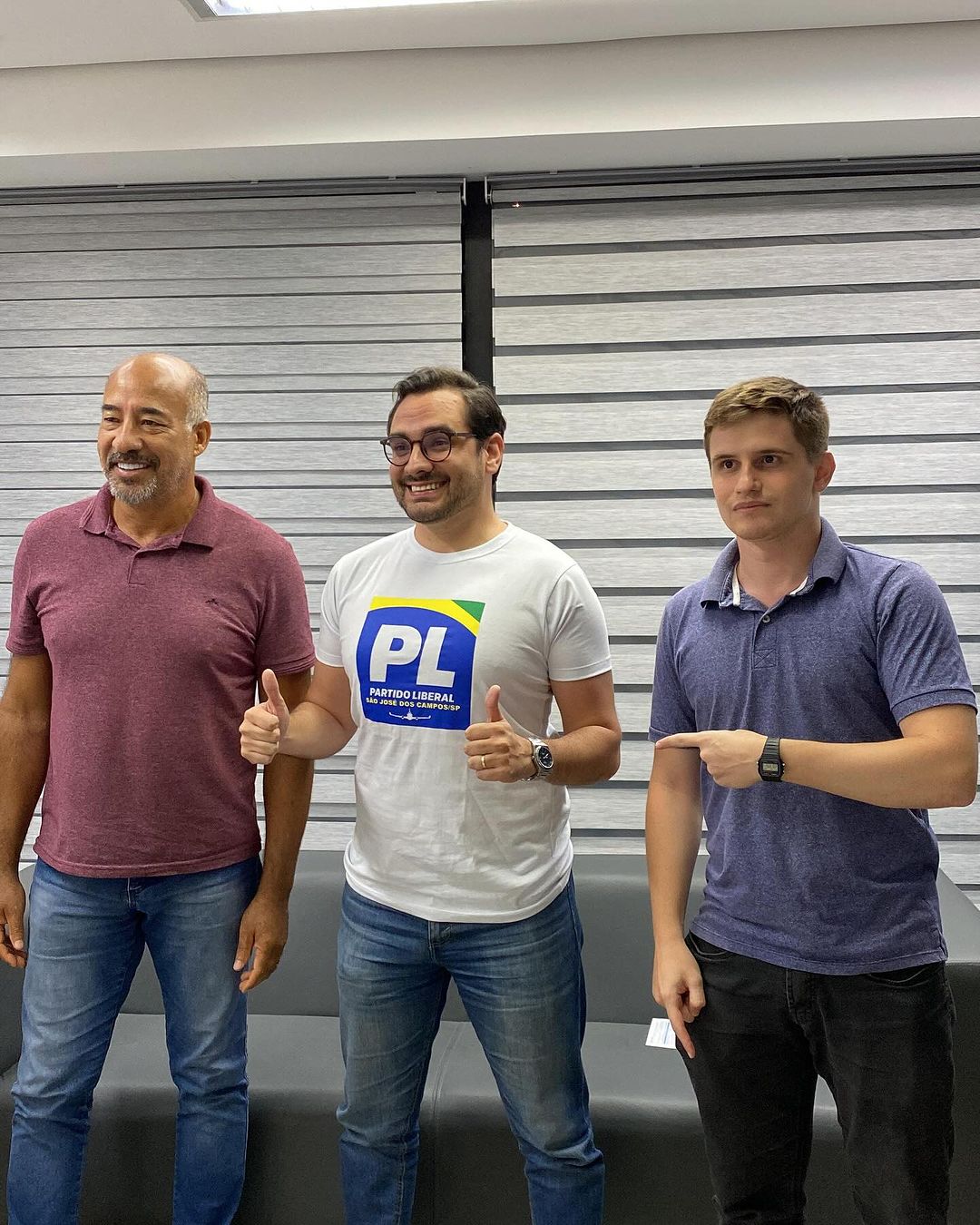 Presidente do PL em São José, vereador Lino Bispo; ao lado do também vereador Thomaz Henrique e Lucas Pavanato, integrande do PL em São Paulo