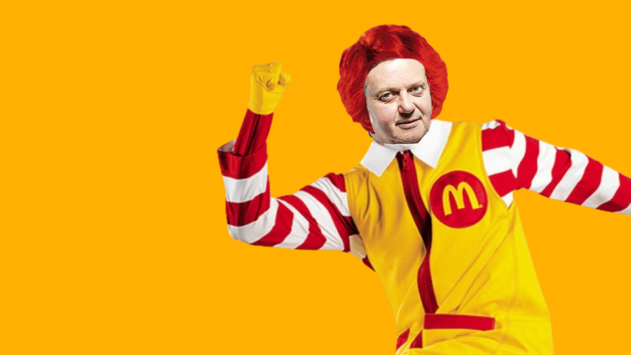 Montagem do Gilberto Kassa, no corpo do Ronald McDonald