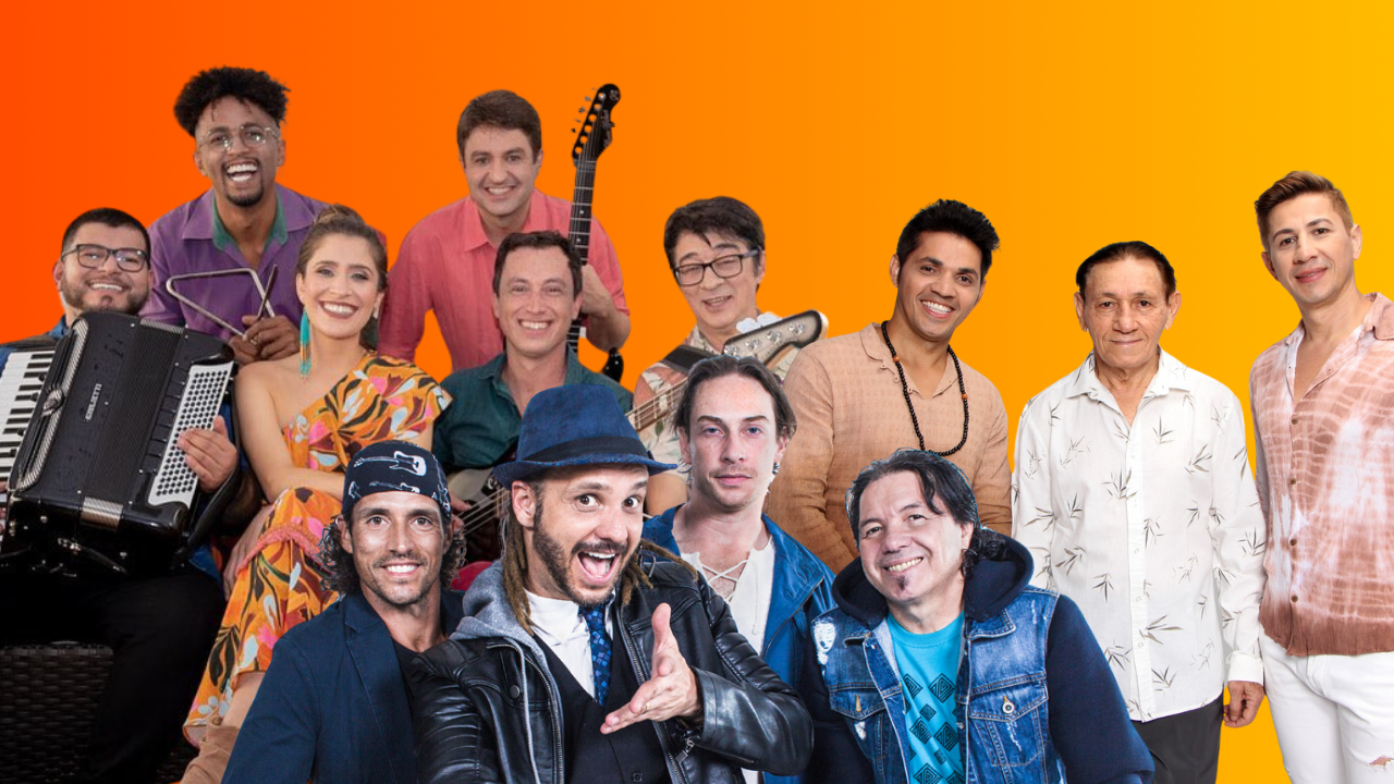 artistas das bandas falamansa, bicho de pé e rastapé em colagem