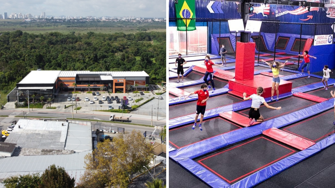 Visão aérea do Madrid Open Mall e parque de trampolins que será instalado na expansão do shopping