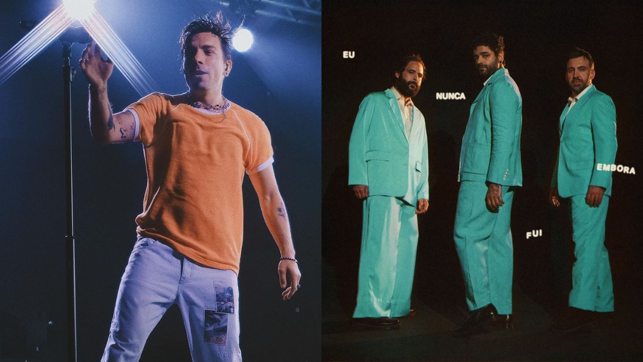 Montagem entre fotos do cantor Di Ferrero e da banda Fresno, uma do lado da outra; eles darão show em SJC no mês de agosto