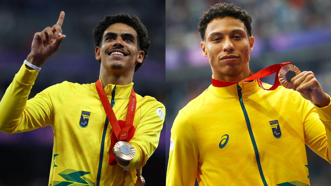Thomaz e Christian com suas medalhas de bronze nas Paralimpíadas