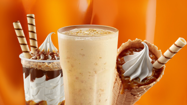 montagem de sobremesas do McDonald’s com calda de caramelo