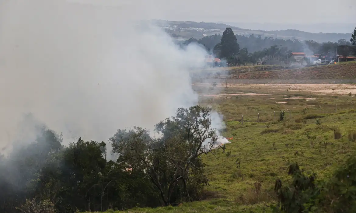 Área de mata sofrendo com queimadas, uma referência ao risco no Vale do Paraíba