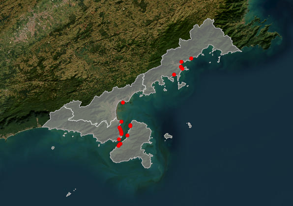 Mapa indicando as praias impróprias no Litoral Norte