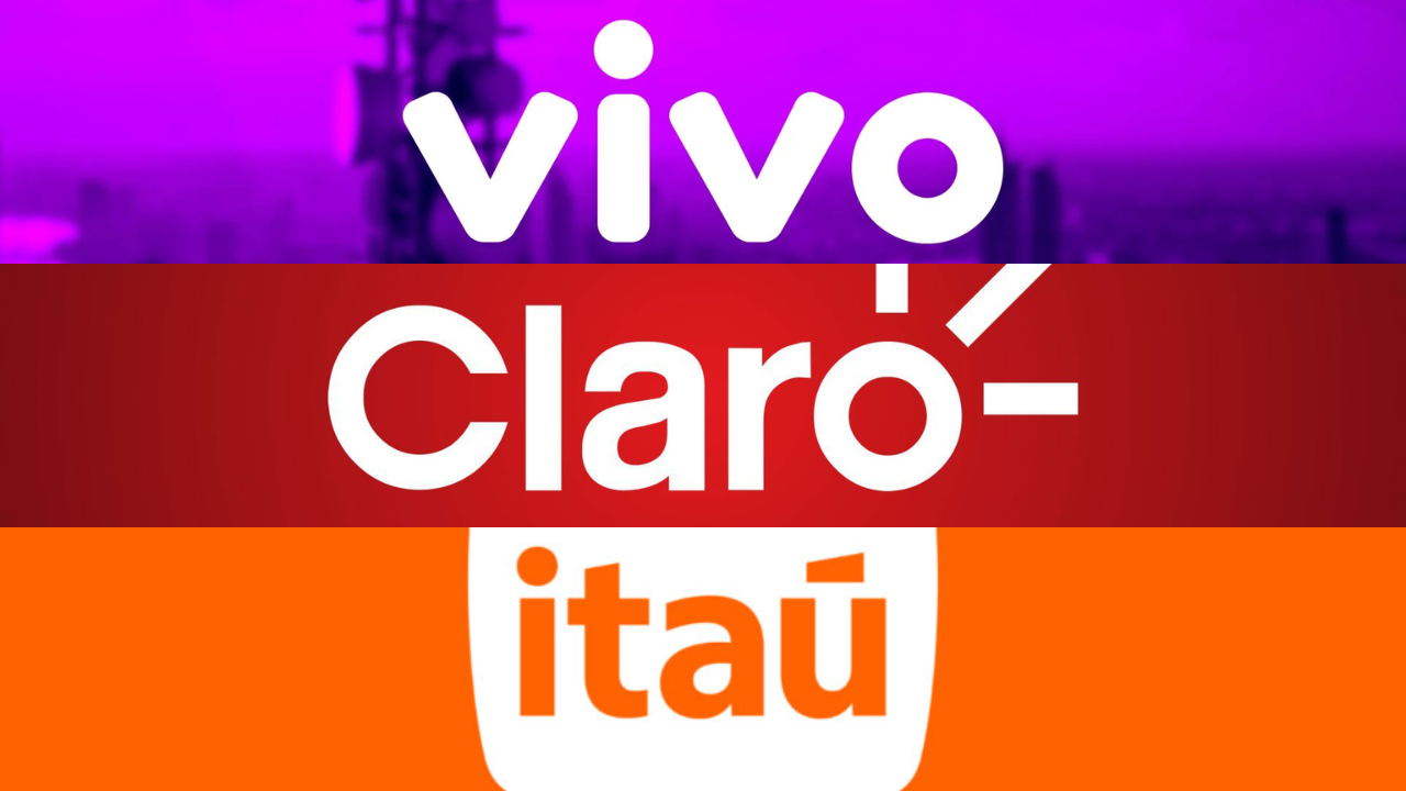 colagem com imagens das marcas da vivo, claro e itaú