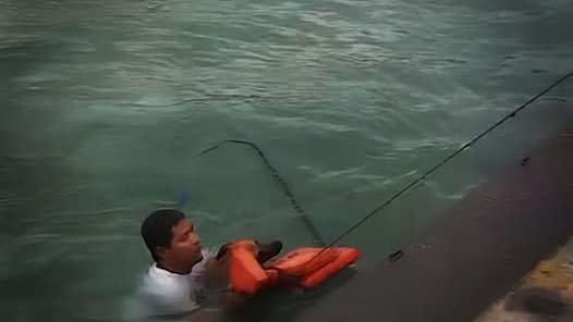 Cachorro é resgatado no canal da balsa em Ilhabela
