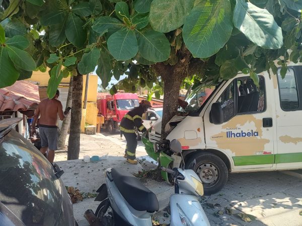 Van com funcionários da Prefeitura  bate em árvore em Ilhabela
