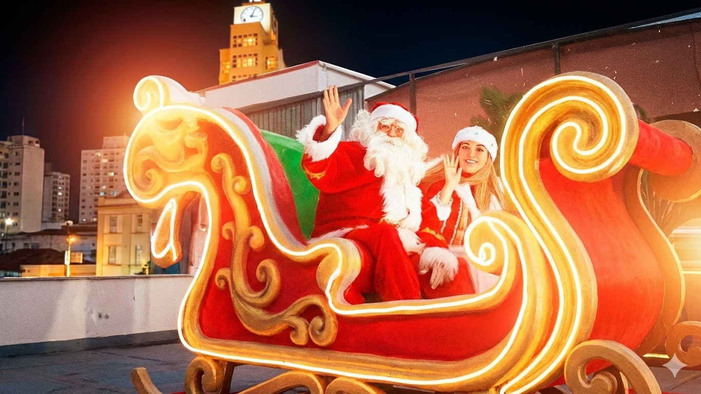 Desfile de Natal percorre partes alta e baixa de Taubaté com seis carros alegóricos