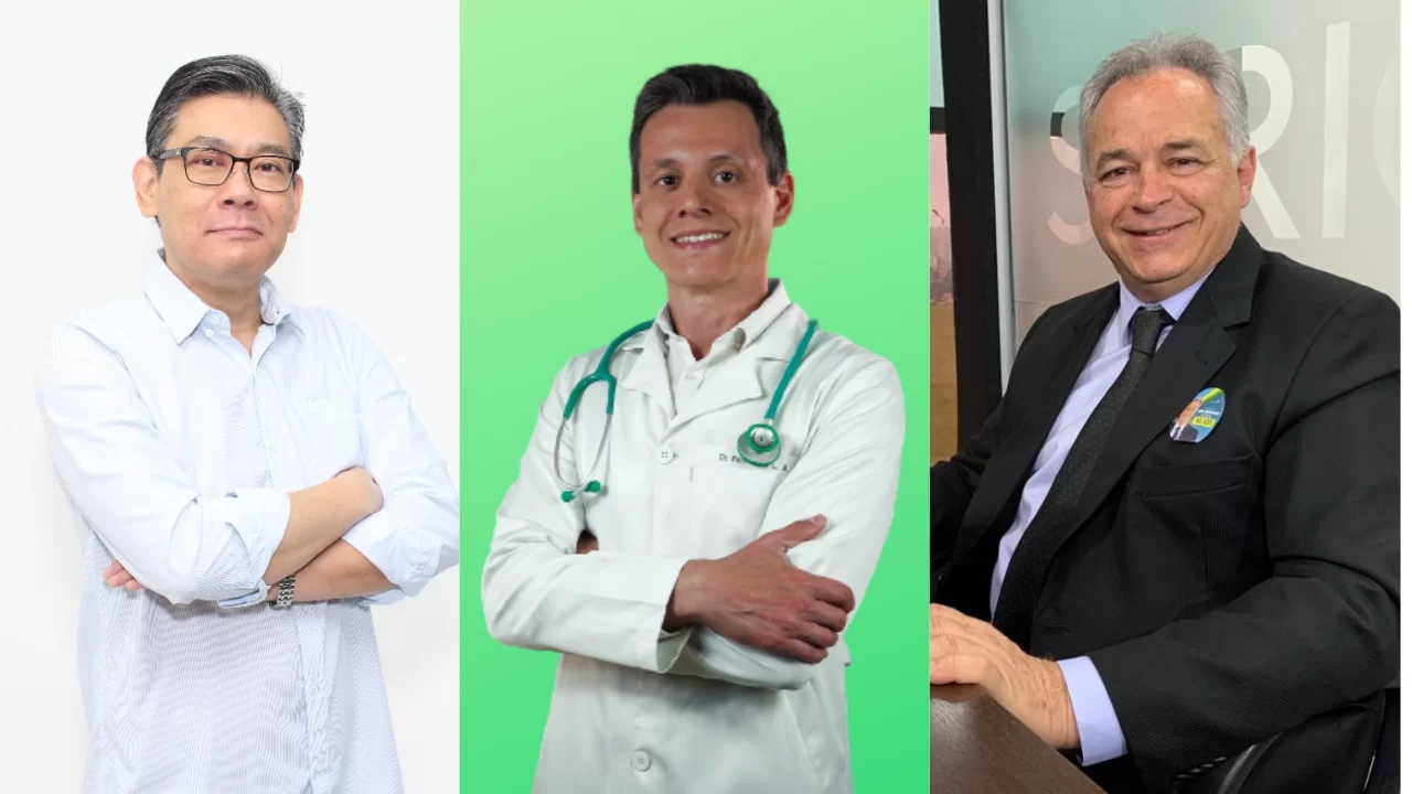 Colagem com Dr. Ricardo, à esquerda, Fernando Oliveira, ao meio, e Edison Riccomi, à direita. Eles são três dos 10 candidatos mais ricos do Vale do Paraíba.