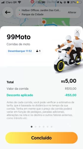 print de tentativa de solicitação de viagem com moto feita pela sp rio+ na uber