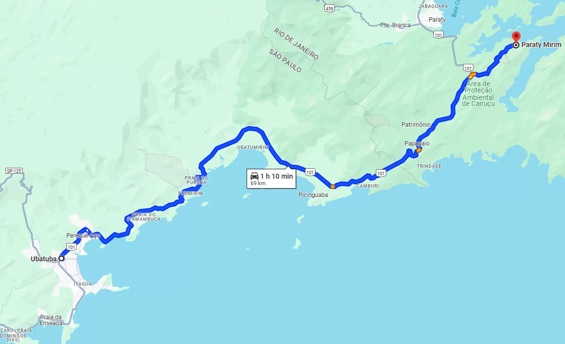 Mapa da rota para saber como ir até o saco do mamanguá