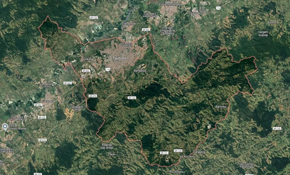 vista do relevo de taubaté no goggle maps